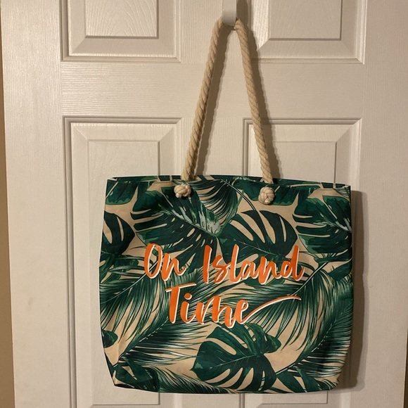 Tote Bag Ulta On Island Time Canvas Rope Handles Beach Cruise Vacation - Picture 1 of 9